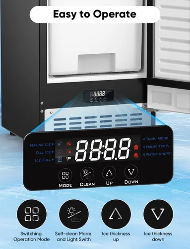 Miniatura 4 de Coolski - Máquina de hielo de 130 libras/día, para debajo de la encimera, de acero inoxidable, independiente, con capacidad de almacenamiento