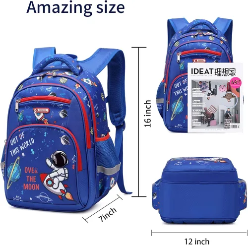 Miniatura 6 de Mochila para niños, mochila de jardín de infantes de 16 pulgadas, mochila de varios compartimentos, correa de pecho bolsillos laterales, 7 Mochila