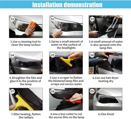 Miniatura 4 de Película de tinte autoadhesiva para luces de automóvil de 11.88×48 pulgadas, película de tinte para luz de freno, faro, luz trasera, luz antiniebla