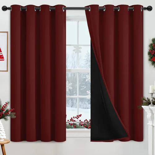 Miniatura 215 de Yakamok Cortinas negras, cortinas de ventana con aislamiento térmico y eficiencia energética para dormitorio, cortinas opacas completas y cortinas