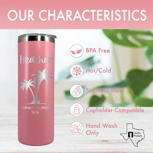 Miniatura 4 de Vaso de vacaciones personalizado de 20 onzas, vaso con tapa y pajilla, vasos de vacaciones familiares, vaso de vacaciones en la playa, regalo