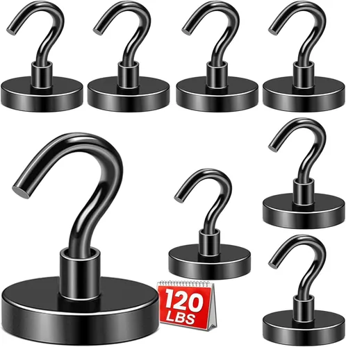 Miniatura 31 de Diymag Ganchos magnéticos, resisten 80 lb, 20 unidades, neodimio de tierras raras fuertes para colgar, colgador magnético para cortina, hogar, Negro