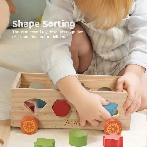 Miniatura 4 de Clasificador de formas - Juego de xilófono de madera y rompecabezas de números Montessori para bebés - Juego educativo de clasificación con coche