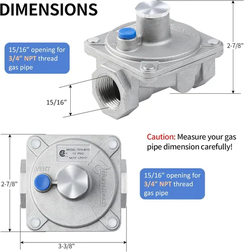 Miniatura 2 de BurnTouch - Regulador de gas 7015-4010 1/2 PSIG 3/4 pulgadas NPT gas natural y propano líquido NAT 4 pulgadas - GLP 10 pulgadas WC, para cocinas