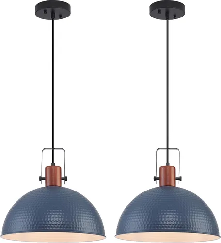 Miniatura 23 de Luces Colgantes Azules de 12 Pulgadas Martilladas Mate, Luces Colgantes para Isla de Cocina Estilo Industrial Granja, Altura Ajustable, Lámparas