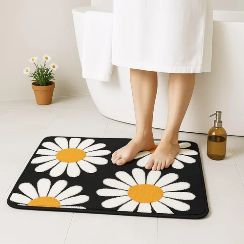 Miniatura 4 de Alfombra de baño de flores negras, alfombra de baño floral, bonita alfombra de baño de plantas, tapetes de baño de microfibra lavables para baño