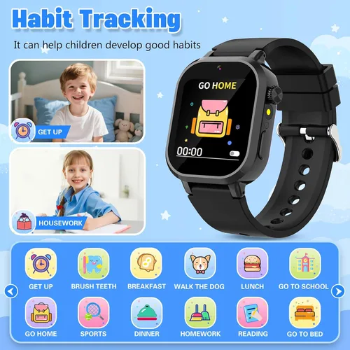 Miniatura 8 de Wiszodet Reloj inteligente impermeable para niños, regalo para niños de 3 a 12 años con 39 juegos, pantalla táctil HD, reproductor de música, cámara