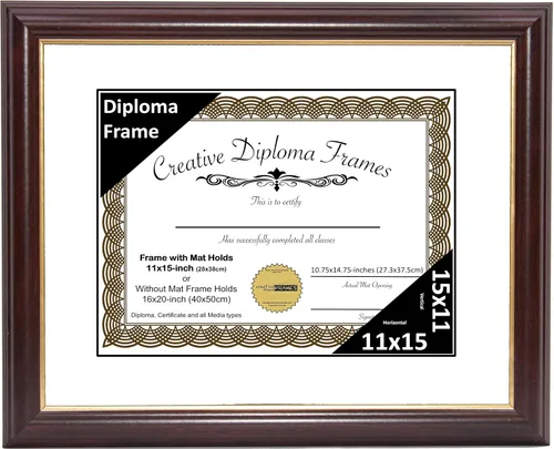 Miniatura 34 de Creative Picture Frames Marco para Diploma de Caoba con Borde Dorado de 12x16 pulgadas con Vidrio y Paspartú Negro y Colgadores de Pared Instalados