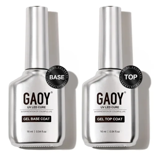 GAOY Juego de 2 capas base y capa base de gel vidrioso de 0.6 fl oz, combinación de base para esmalte de uñas curado con luz UV Capa superior de gel