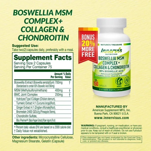 Miniatura 2 de Boswellia MSM Complex 150 Caps - Apoya la salud de las articulaciones Colágeno, condroitina, cúrcuma