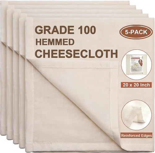 eFond Paños de queso, paquete de 5, cuadrados de 20 x 20 pulgadas con bordes con dobladillo, grado 100 ultra fino reutilizable para colar, paños de
