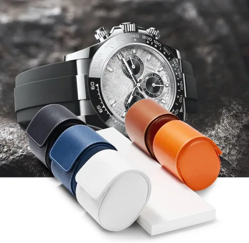 Miniatura 7 de Oirlv Caja de reloj de viaje de cuero de lujo caja de reloj individual para hombres y mujeres portátil joyería reloj organizador de rollo (azul)