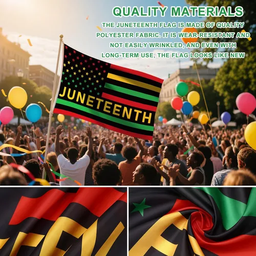 Miniatura 4 de JUNEBRUSHS Paquete de 2 banderas de Juneteenth para exteriores, 3 x 5 pies, bandera afroamericana para decoración del día de junio, exteriores