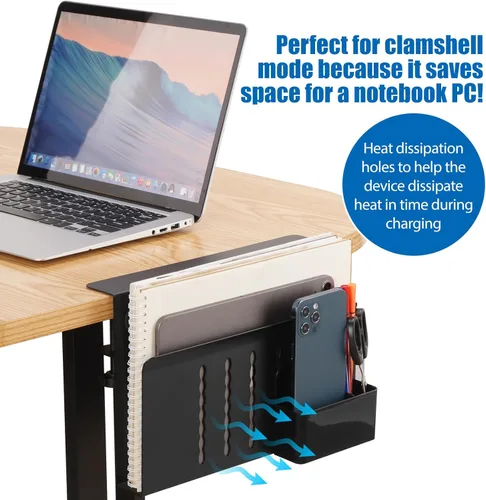Miniatura 3 de Almacenamiento lateral de escritorio, soporte para laptop debajo del escritorio, organizador de archivos colgante lateral de mesa, sin abrazadera