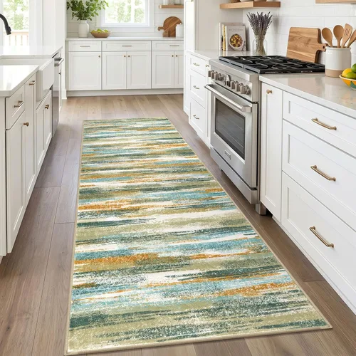 Miniatura 122 de Alfombra de pasillo moderna Lansny 2 x 6 pulgadas, alfombra de cocina lavable verde mostaza multicolor, alfombra antideslizante suave para pasillo