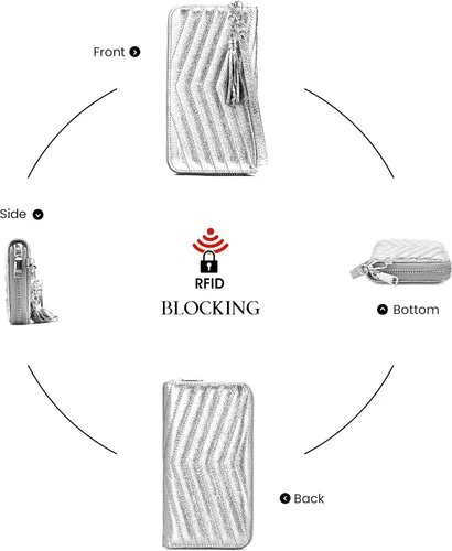 Miniatura 7 de befen Cartera acolchada de cuero genuino para mujer, con cremallera RFID alrededor de diseñador, cartera