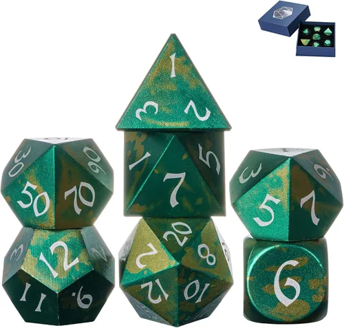 Miniatura 19 de UDIXI Juego de dados de metal de 7 troqueles, juego de dados poliédricos DND para juegos de rol y otros juegos de mesa (cobre antiguo)