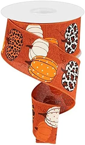 Miniatura 3 de Cinta con borde con alambre de calabazas sobre lienzo con estampado de leopardo, 10 yardas (crema, turquesa, 2.5 pulgadas)