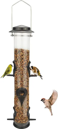 Miniatura 9 de Alimentador de metal para pájaros silvestres, alimentador de semillas de pájaros silvestres, alimentador de aluminio de seis puertos, tubo sólido