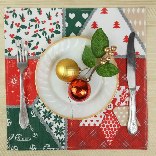 Miniatura 8 de Christmas Print Napkins Set of 10, Red and Green Christmas table decor, fabric dinner table napkins with Christmas Simbols, Farmhouse Christmas