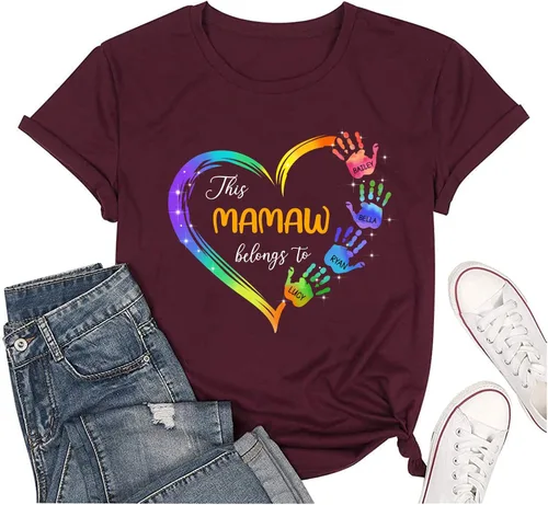 Miniatura 2 de Camisa personalizada con las manos con nombre de Mamaw Belongs to Grandchildren Regalo personalizado para el día de la madre, Navidad, cumpleaños