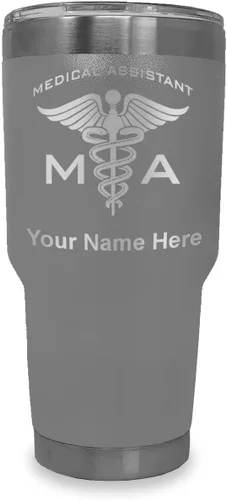 Miniatura 38 de LaserGram Taza aislada al vacío de 20 onzas, asistente médico MA, grabado personalizado incluido (rosa)