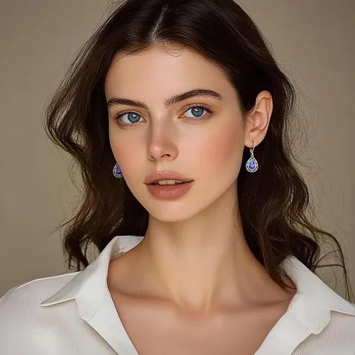 Miniatura 98 de Aretes colgantes de plata de ley con diseño de árbol de la vida, flor, abeja, animales, gato, colibrí, piedra lunar, turquesa, aretes con cierre