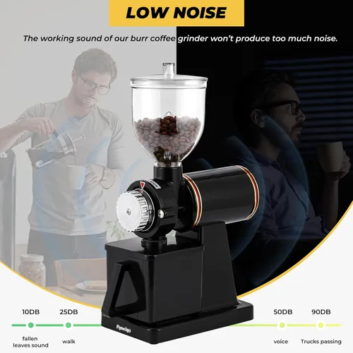 Miniatura 4 de Molinillo de café de Burr eléctrico, para uso comercial y doméstico, silencioso, pequeño, con tolva ajustable, con cepillo, cuchara, color negro