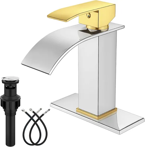 Miniatura 15 de Midanya Grifo de baño con boquilla de cascada, de un solo orificio o montaje en cubierta de 3 agujeros, grifo de fregadero de acero inoxidable 304