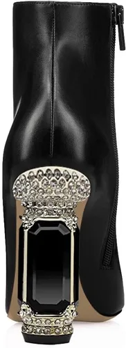 Miniatura 81 de FSJ Botas de tacón alto con punta puntiaguda para mujer, con tacón alto, con cremallera lateral brillante, estilo casual, para uso diario, zapatos