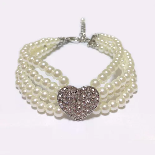 Miniatura 2 de Collar de perlas para perros, collar de boda para perros pequeños con dije de corazón de diamantes de imitación, accesorios de ropa para cachorros