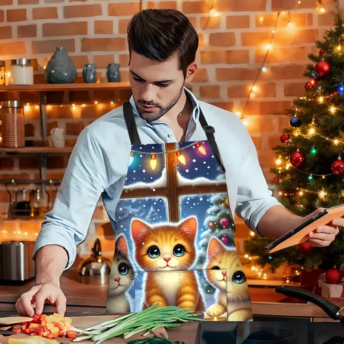Miniatura 7 de Delantal de Navidad de THISFIND con 2 bolsillos, cuello ajustable para mujeres, hombres y adultos, ideal para cocina, parrilla, horneado