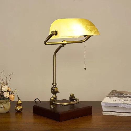 Miniatura 2 de Lámpara de mesa estilo retro lámpara de escritorio/lámpara de banqueros/lámpara de oficina con pantalla de vidrio verde, interruptor de tracción