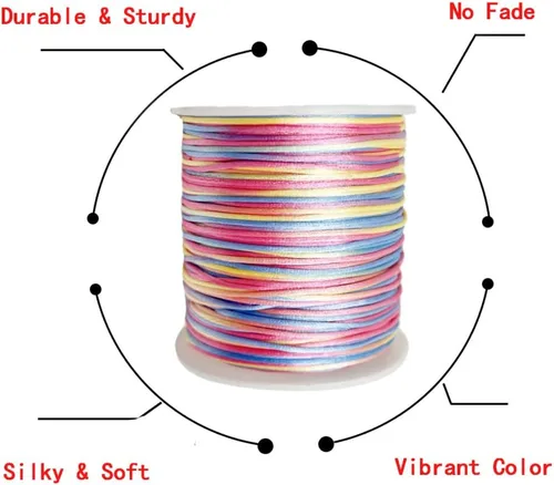 Miniatura 3 de Cordón de nailon teñido de 0.039 pulgadas x 100 yardas, hilo de cuentas para collares de macramé de cola de ratón, pulseras de amistad, fabricación