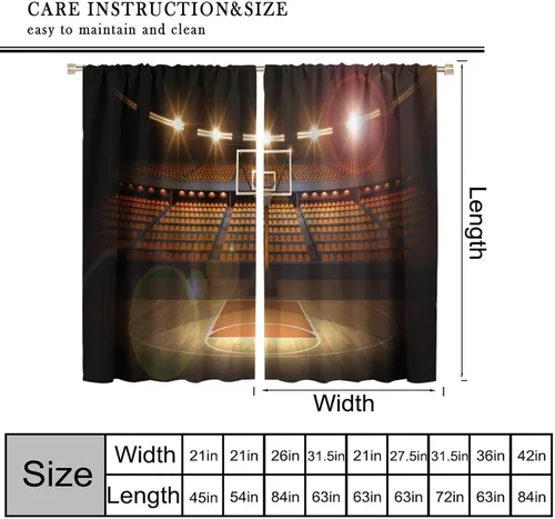 Miniatura 3 de Cortinas opacas de baloncesto, para niños, deportes, baloncesto, estadio, campo, niños, adolescentes, hombres, arte impreso, ventanas, tratamientos