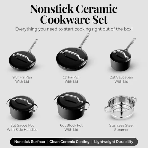 Miniatura 3 de Gotham Steel Juego Moderno de 11 Piezas de Ollas y Sartenes de Cerámica Antiadherentes, Juegos de Utensilios de Cocina Profesionales Elegantes