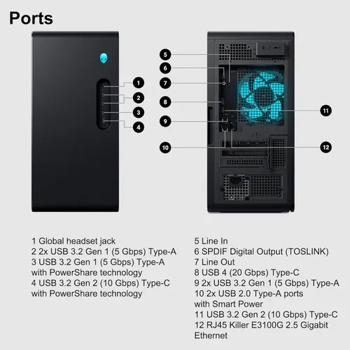 Miniatura 8 de Dell Alienware Aurora ACT1250 Gaming AI Desktop Intel 20-core Ultra 7 265F 32GB RAM 1TB SSD GeForce RTX 5080 GDDR7 (hasta 1801 AI Tops) 9.449 in