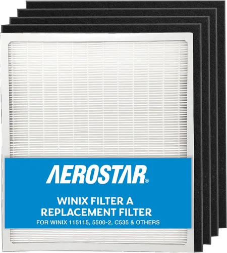 Aerostar Filtro purificador de aire de repuesto HEPA para filtro Winix A, 115115, 5500-2, C535 y otros (1 HEPA + 4 prefiltros de carbono)
