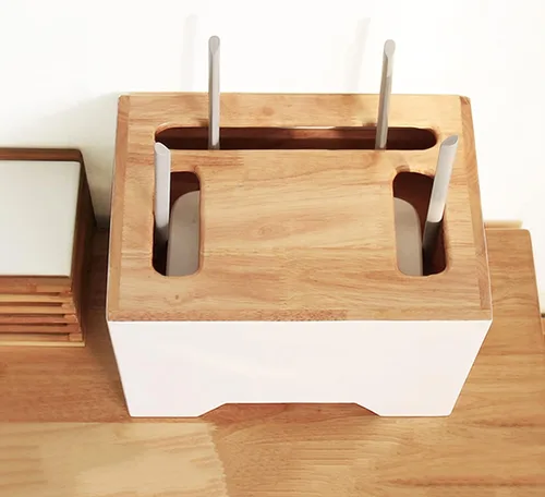 Miniatura 6 de Cable Organizer Box Double-Layer Wooden Router Storage Box Home Office Handmade Cable Tidy Box with Removable Partitions Desktop Tidy Power Strip