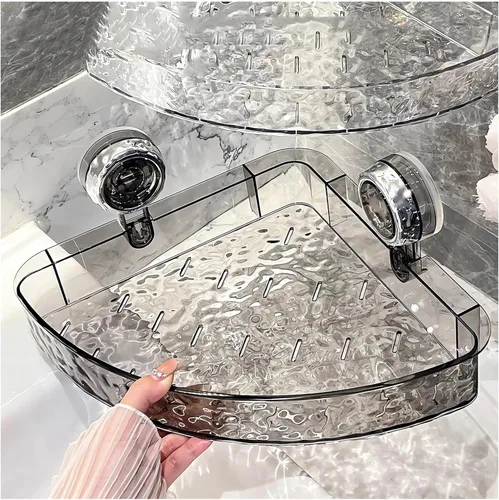 Miniatura 8 de Estante de ducha de esquina con ventosa de acrílico transparente grande organizador de almacenamiento con estantes flotantes para la pared