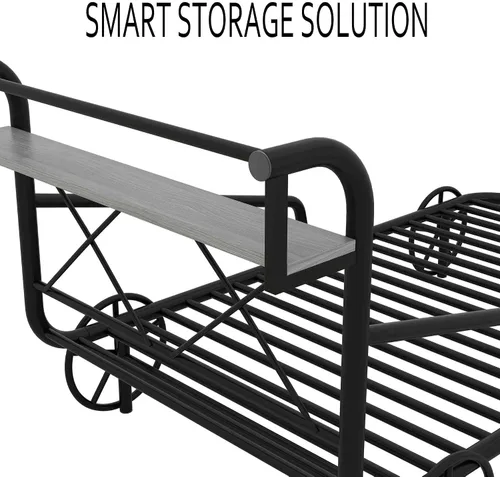Miniatura 4 de Cama individual para automóvil con 4 ruedas, barandillas, estante de almacenamiento para niños, adolescentes, niños y niñas, marco de cama