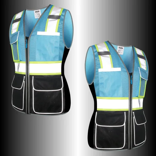 Miniatura 4 de Chaleco de seguridad para mujer, múltiples bolsillos, de alta visibilidad, reflectante, malla transpirable, chaleco de trabajo para dama, cremallera