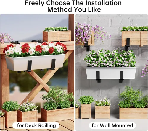 Miniatura 7 de Y&M Soportes de caja de ventana, de hierro resistente, ajustables, para barandillas, perfectos para balcones, vallas y jardines (4 unidades)