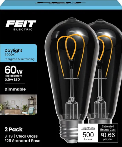 Miniatura 10 de Feit Electric ST19 - Bombilla LED vintage, equivalente a 60 W, luz cálida de 2100 K, filamento en espiral, vidrio ámbar, regulable, bombilla