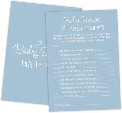 Miniatura 8 de Family Feud - Juego de baby shower, paquete de 30 tarjetas, clave de respuestas, decoraciones de género neutro, suministros de juego