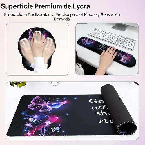 Miniatura 4 de Juego de alfombrillas de escritorio + teclado y alfombrilla para mouse con soporte para reposamuñecas, alfombrilla grande 4 en 1 para computadora