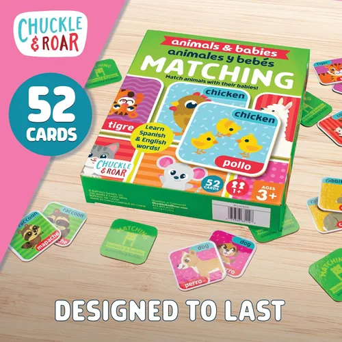 Miniatura 2 de Chuckle & Roar Juego de memoria de animales y bebés, 52 azulejos, bilingüe, a partir de 3 años, a juego de animales para padres y bebés