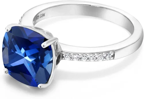 Miniatura 38 de Gem Stone King Anillo de compromiso de plata de ley 925 con piedra preciosa de corte cojín de 0.39 pulgadas Anillo de compromiso de aniversario