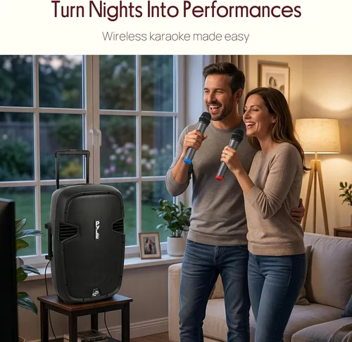 Miniatura 6 de Sistema de altavoces portátil para karaoke Pyle PA - Altavoz activo alimentado de 1600W compatible con Bluetooth, batería recargable, ruedas