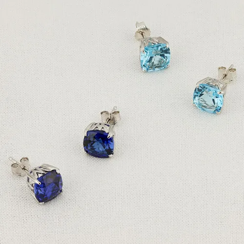 Miniatura 6 de 3 CT Gemstone Stud Earrings 925 Sterling Silver Birthstone Jewelry for Women Hypoallergenic 8mm Cushion Cut with Push Back Stone Studs Set By